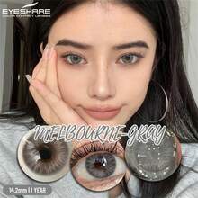 EYESHARE 1对装，棕色眼影，黑色隐形美瞳，高品质蓝灰色隐形美瞳，时尚婚礼及情人节礼物，一年抛型，14.2mm，适合日常约会及节日佩戴 - 墨爾本灰 - 查看 4