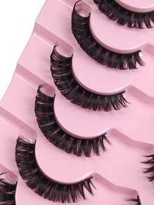 7 Pairs/Pack DD Curl Russian False Eyelashes, Dense Curly And Fluffy, Create Cat Eye Makeup Effect, 8D Long And Dense False Eyelashes, Enhance Eye Contour, Elongate And Thicken Lash Line, Create Exquisite Makeup. - Black - View 7