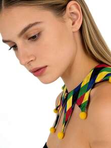 1 chiếc cổ áo rời kiểu chú hề cổ điển, phụ kiện trang phục biểu diễn xiếc cho nam và nữ, thiết kế dễ thương với quả bông trang trí, cổ áo giả đa năng. - Quả cầu màu vàng hình kim cương nhiều màu - Xem 5