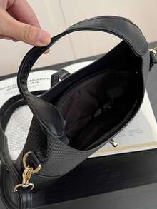 Bolso de diseño de nicho con bloques de color, bolso de hombro cruzado portátil versátil para ir al trabajo, bolso de mano, adecuado para el uso diario y citas casuales - Negro - Ver 9