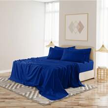 LUX DECOR 6-Piece Embroidered Bed Sheet Set – Brushed Microfiber Material, Deep Pocket Design, Lightweight & Breathable For Everyday Use – Graduation Gifts, Home Decor, Winter Vibes, Sleep Protection For Dorms, Student Beds, Back‑To‑School Gift, Christmas Decor, New Year Vibes - 寶藍色 - 查看 8
