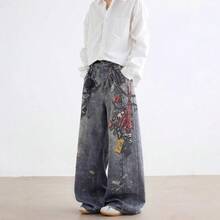 Pantalones Vaqueros Rectos con Cadena 3D para Hombre y Mujer - Estilo Vintage Americano, Estampado Distópico y Diseño Desgastado - Impresión 3D transfronteriza n7017nzm - Ver 2