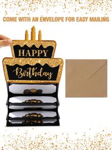 一套黑色金色“生日快乐”折叠钞票卡片及信封，粉色金色生日蛋糕图案折叠钞票卡片，生日派对惊喜现金小礼物，周年纪念折叠钞票卡片，生日庆祝现金装饰，生日派对装饰，“生日快乐”折叠钞票卡片及信封 - 赠送现金礼物的趣味方式，生日装饰，生日礼物，派对小礼品 - 黑金生日蛋糕 - 查看 3