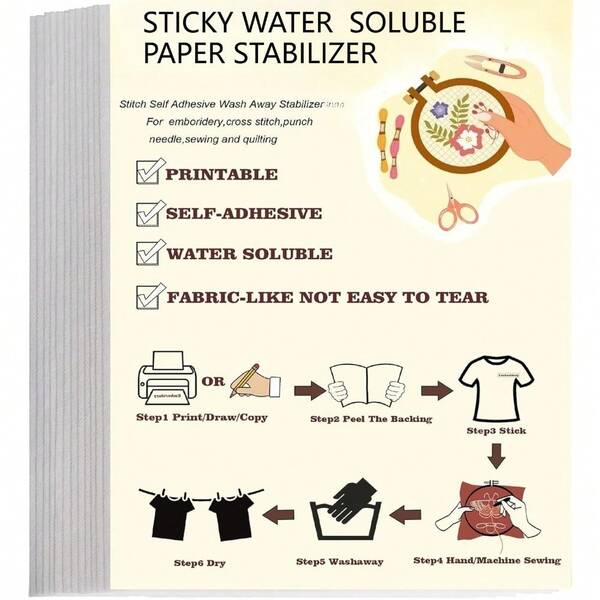 21cm X 30cm Water-Soluble Embroidery Stabilizer, Printable - Suitable For Hand And Machine Embroidery