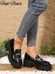 Foot Flair 女士搭扣装饰玛丽珍厚底粗跟高跟踝带 Y2K 哥特洛丽塔牛津经典舒适校服正装鞋 - 黑色 - 查看 5