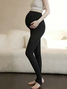 1PC Maternity Black/Dark Grey Vertical Striped Overwear Leggings, Spring & Autumn, No Tight Belly, Stirrup Tights For Pregnant Women - Multicolor - View 10