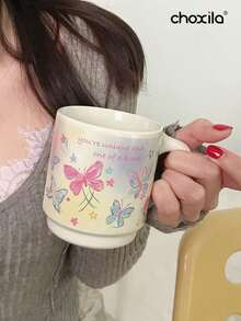 choxila 1个彩色蝴蝶图案咖啡杯，高品质浓缩咖啡杯，情侣牛奶杯，送给爱人和朋友的最佳礼物，容量340毫升。适用于下午茶、客厅、办公室、露营、咖啡馆和甜品店。 - 米色 - 查看 10