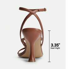 Women Kitten Heel Thong Heeled Sandals Fashion Open Toe Ankle Strap Summer Stiletto Heel Sandals Elegant Wedding Party Dress Shoes - màu nâu - Xem 5
