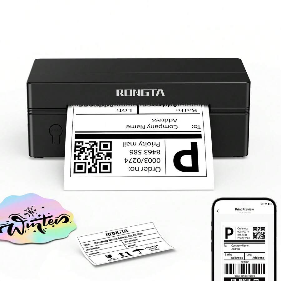 RONGTA Thermal Label Printer RP425 - Inkless Desktop Printer, Compatible With Mobile Phones And Computers, Ideal For Printing Shipping Labels For Home/Warehouse/Small Business, Compact Desktop Printer - Black - View 1