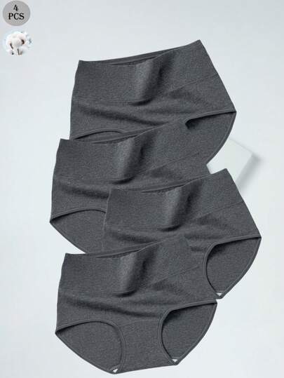 4pcs Women's Cotton High Waist Seamless Triangle Panties, Breathable Underwear