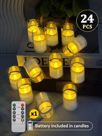 Bộ 6/12/24 nến LED nhấp nháy không lửa có điều khiển từ xa/hẹn giờ, nến ước nguyện LED chạy bằng pin, nến cốc nhỏ dùng để trang trí bàn ăn, thích hợp cho Giáng sinh, Halloween, Ngày Valentine, bàn ăn, trang trí phòng, cầu hôn, đám cưới, tiệc tùng, quà tặng.