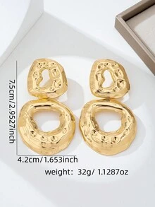 1对夸张金色不对称镂空耳环（女士款） - 金色橢圓耳墜 - 查看 5
