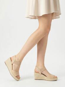 Rihero Women's Espadrille Platform Wedge Sandals Comfortable Casual Elastic Strap Open Toe Sandals For Summer Work Vacation - 裸體 - 查看 5