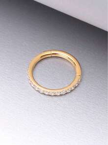 1 Piece Of High-Grade Stainless Steel Piercing Zirconia Nose Hoop Ring Closed Seamless Oblique Surface Inlay Suitable For Men And Women To Wear - Gold - View 8