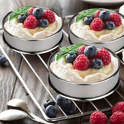 6pcs/12pcs Double-Sided Round Mousse Rings, Stainless Steel Cake Rings, Bread Molds, Egg Rings, Pastry Rings, Stainless Steel Mousse Rings, Round Chiffon Cake Molds, Tart Rings, Wedding Supplies, Home Decor, Kitchen Gadgets