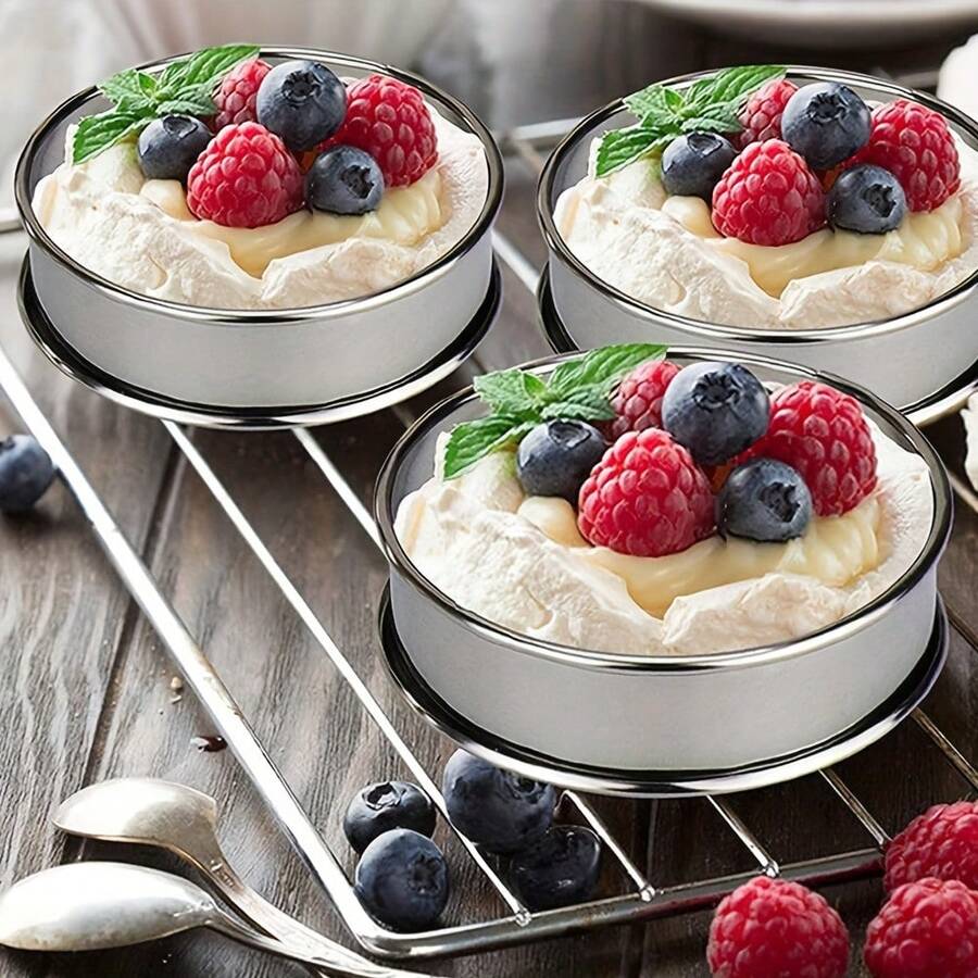 6pcs/12pcs Double-Sided Round Mousse Rings, Stainless Steel Cake Rings, Bread Molds, Egg Rings, Pastry Rings, Stainless Steel Mousse Rings, Round Chiffon Cake Molds, Tart Rings