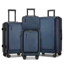 Valise ABS+PC avec serrure TSA et roues pivotantes à 360° – format cabine 20 pouces et valises 12/24/28 pouces, ensemble de 2/3/4 pièces pour voyages, vacances et déplacements professionnels – valise trolley rigide avec compartiment pour ordinateur portable - Bleu marine - Voir 11