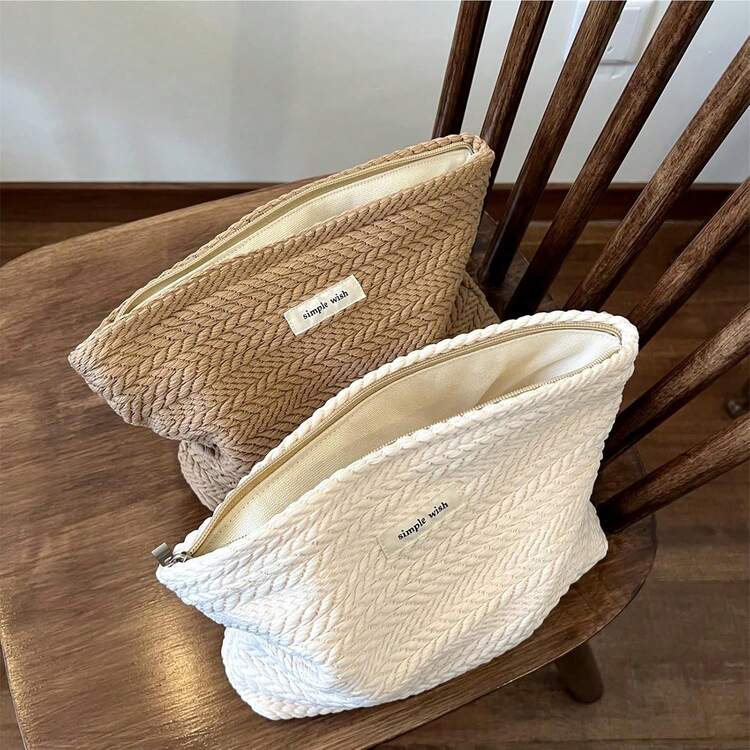 Bolsa de maquillaje de tela para cosméticos con cierre de lona para mujeres, color blanco, linda coqueta, grande, cartuchera preppy, organizador de aseo, accesorios de viaje - Rosado brillante - Añade 8