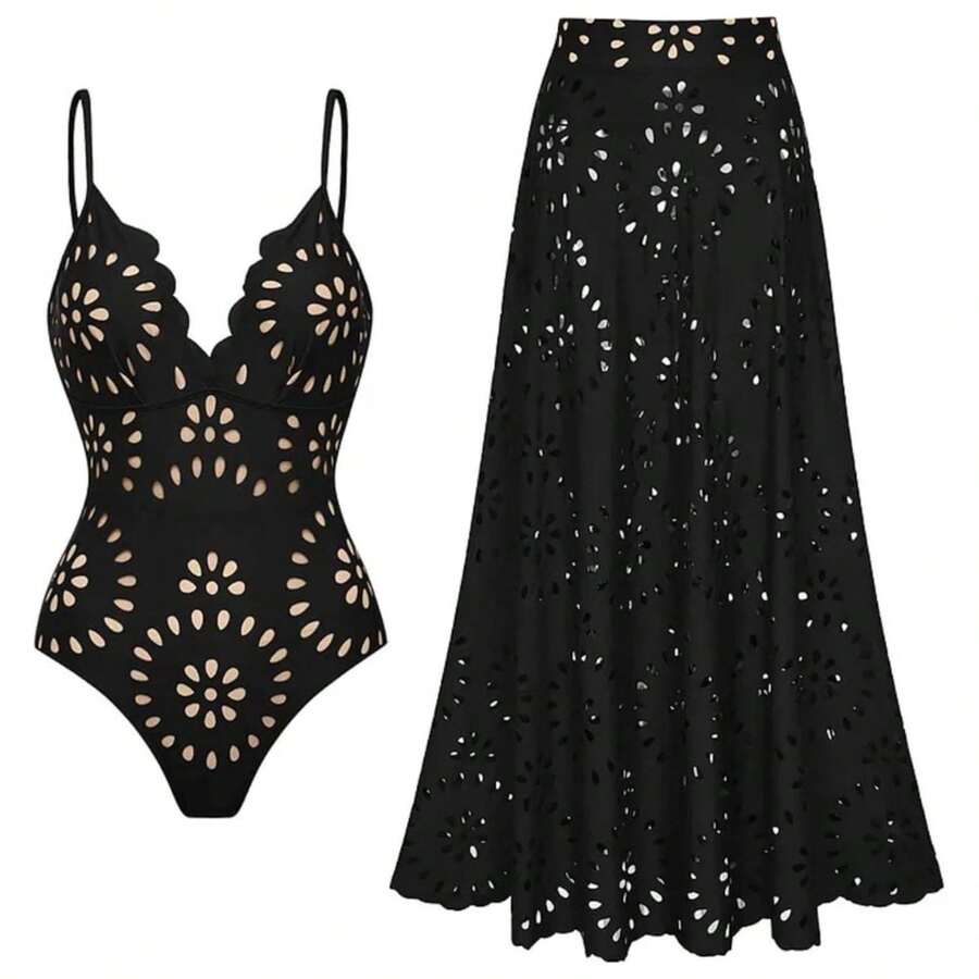 Floral Maxi Dress For Women - Black Cutout Beach Cover Up V Neck Spaghetti Strap Summer Dresses Casual Long Bohemian Flowy Dresses - As Picture - 查看 1