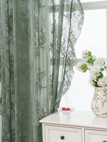 1 pieza Nueva cortina transparente con adorno de encaje floral de lujo francés, decoración navideña - Verde - Ver 9