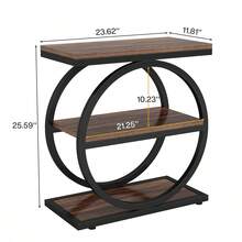 LITTLE TREE End Table With 3 Storage Shelves, Side Table With Black Metal Frames, Industrial Small Sofa Side Table For Living Room, Slim Nightstand And Bedside Table For Bedroom,Rustic Brown - Rustic Brown - 查看 2