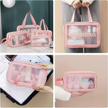 Bolsa de viaje para artículos de tocador, bolsa de cosméticos, bolsa de tocador transparente para mujer, organizador de artículos de tocador portátil e impermeable, bolsa de maquillaje con cierre de gran capacidad para mujer y hombre. - #5 Rosa 5pc - Ver 5