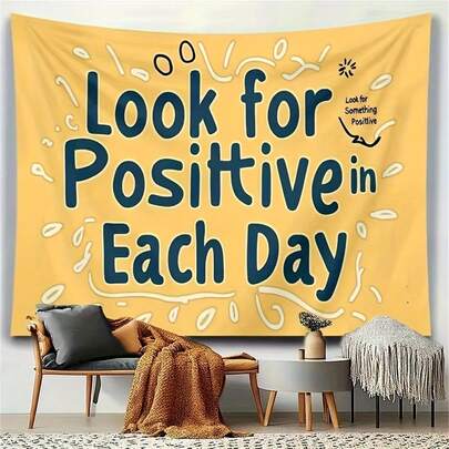 1pc Large Positive Affirmation Tapestry - Look For Positive In Everyday Motivational Wall Hanging Decor, Vintage Inspirational Bedroom Living Room Decoration With Everyday Happiness Quotes, No Electricity Needed For Home Office Studio Decorations - Easy To Hang, Motivational Wall Decor, Artistic Splash Design, Peach Light Beige Texture, Highquality Print, Interior Designers