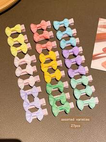 27pcs Random Color Fabric Bowknot Hair Clips, Cute Sweet Hair Accessories Suitable For Daily Use - Multicolor - View 5