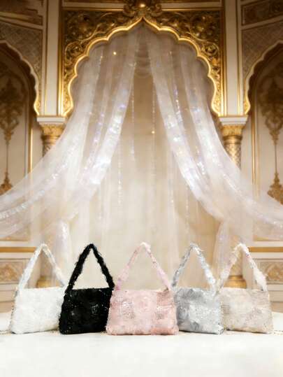 1pc Girls' New Lace Flower Fashion Sequins Handbag, Minimalist Chain Shoulder Bag, Crossbody Bag, Evening Bag, Chain Bag, Coin Purse, Wallet, Suitable For Daily, Party, Travel, Ideal Gift