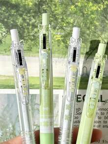 4pcs Fresh Clover Push-Button Neutral Pens, 0.5mm Ink, High-Quality Student Exam Quick-Drying Pens - Four Leaf Clover - View 4