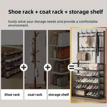 5-Tier Multi-Purpose Storage Rack,Hat Organizer Holder, Freestanding Coat Rack With 8 Double Hooks, 31.49 Inch Wide Hallway Shoe Rack, Entryway Coat Rack, Living Room, Bathroom, Hallway Shoe Rack Organization And Storage Home Decor Fall Decorations For Home Room Decor - View 3