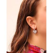 Rhinestone Heart Drop Earrings Valentines,Mom,Mother,Mother's Day,Gift - Silver - View 3