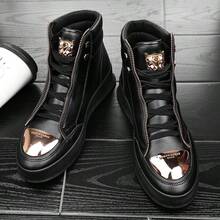Men's Boots, High-Top Shoes, Casual Leather Boots, Ankle Boots, Business Side Zipper Metal Eyelet Lace-Up - Black - View 10