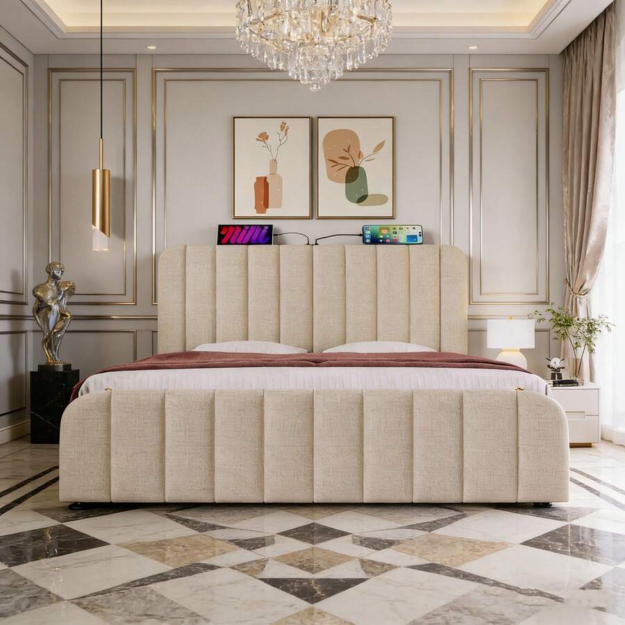 Bed Bases & Foundations - Beige + Linen + 160cm*200cm-3 - View 1