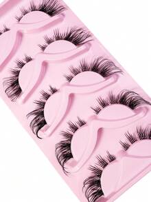 5 Pairs Cat Eye False Eyelashes, Natural Criss-Cross Style With Transparent Band, Create Natural & Lengthening Lash Look - Black - View 5