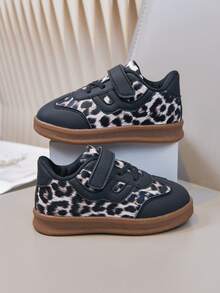 Kids' Leopard Print Casual Shoes, Unisex Children's Hook And Loop Closure Sports Sneakers - Black - View 1