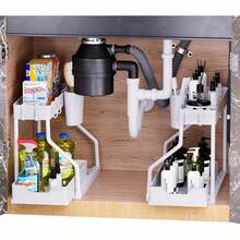 2 Tier Under Sink Storage Rack , Kitchen Cabinet Storage Rack, Double Sliding Cabinet Basket Storage Drawer, Multi-Functional Bathroom Collection Basket, Organizer, Shelf For Under Counter Kitchen Storage With 5 Hooks 2 Hanging Baskets Kitchen Decor Holiday Gift - R-type Storage Rack-white - View 4