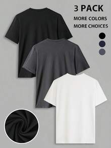 GRDR Set de 3 camisetas de manga corta con cuello en V de unicolor, estilo casual y deportivo para hombres - Multicolor - Ver 5