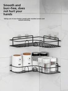1/2pcs Triangle Wall Mounted Storage Rack, Hole-Free Bathroom Shelf, Shower Caddy With Hooks, Suitable For Wall Mount Near Sink, Bathroom Decor And Accessories, Practical Shelf - Black (2) - View 7