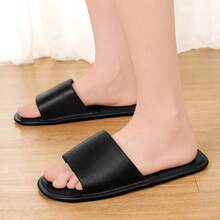 男女通用可折叠拖鞋，柔软舒适休闲家居拖鞋，男女通用浴室拖鞋，纯色 - 黑色 - 查看 5
