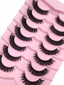 7 Pairs/Pack DD Curl Russian False Eyelashes, Dense Curly And Fluffy, Create Cat Eye Makeup Effect, 8D Long And Dense False Eyelashes, Enhance Eye Contour, Elongate And Thicken Lash Line, Create Exquisite Makeup. - Black - View 5