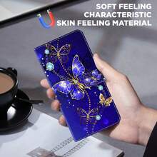 GLANDOTU Blue Butterfly Pattern PU Leather Wallet Phone Case, With PU Leather Flip Cover, Card Slots And Magnetic Buckle, Fits Multiple Brands And Models - Multicolor - View 3