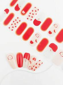 1 Sheet Red Apple-Themed Full-Cover Nail Stickers - With Red-Silver Glitter Splicing & Cute Apple Patterns, Lively Vitality Style, Suitable For Spring Outings, Daily Commute & Girlfriends' Spring Gatherings, Adhesive & Fitted, Easy To Create Spring Sweet Vitality Nail Looks - Multicolor - View 8