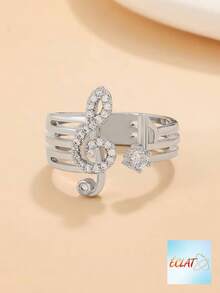 Rhinestone Music Note Decor Cuff Ring GK4O - Bạc - Xem 7