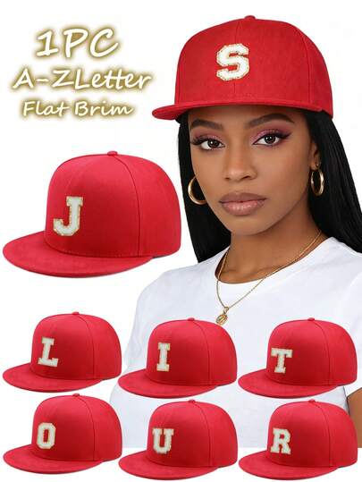 1顶女士个性化A-Z字母棒球帽，平沿防晒嘻哈帽，可调节透气休闲运动帽，适合户外和日常佩戴
