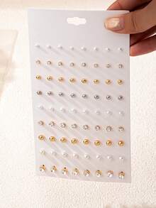 36 Pairs Pearl & CCB Rhinestone Stud Earrings Set - Multicolor - View 6