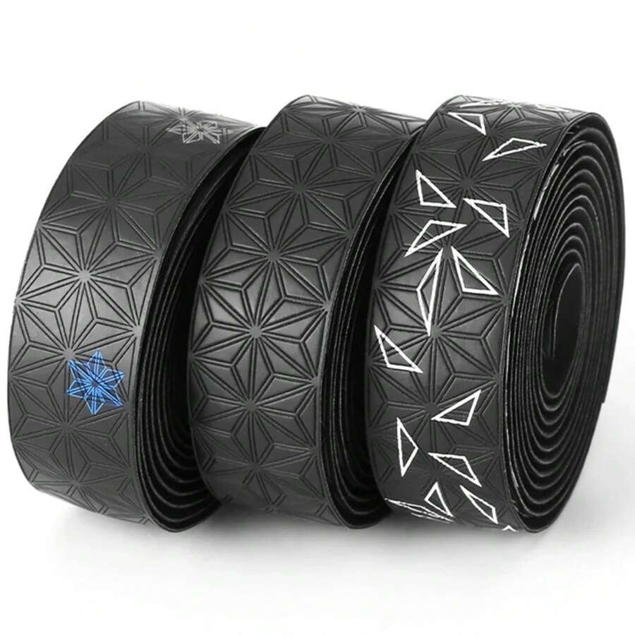 2Pcs Anti-Slip Handlebar Tape PU Road Bike Shock Absorption Handle Bar Tape With Bar End Plugs For Bicycle Racket Cycling Tools - Black - View 1