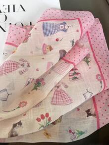 Pink Silk Scarf, Small Square Cartoon Versatile Fashion Skin-Friendly Headscarf, Decorative Neck Warmer Scarf - Pink - View 5
