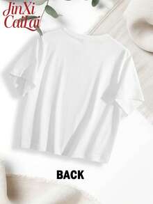 Ladies' Crop Top T-Shirt Pink Lily Flower Design 100% Pure Cotton Fabric, Super Soft And Comfortable Fabric, Suitable For Spring And Summer Clothing, Suitable For Sports And Fitness, Beach Leisure, Vacation Style, Elegant And Sexy, Back To School - 白色 - 查看 4