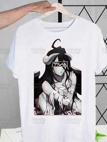 Overlord Anime Albedo T Shirts For Guys O-Neck Short Sleeve Ainz Ooal Gown Momonga T-Shirt Regular Men Hip-Hop Tee Shirt7 - 白色 - 查看 1
